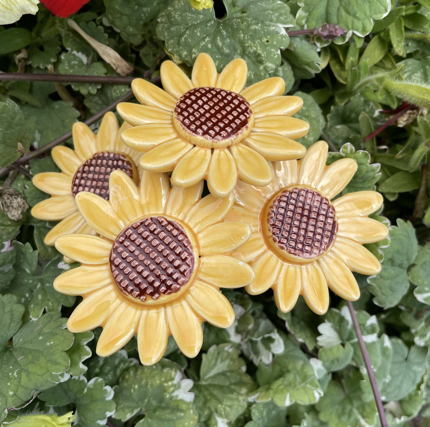 Tournesol en céramique, piquet de plante, tournesol sur tige
