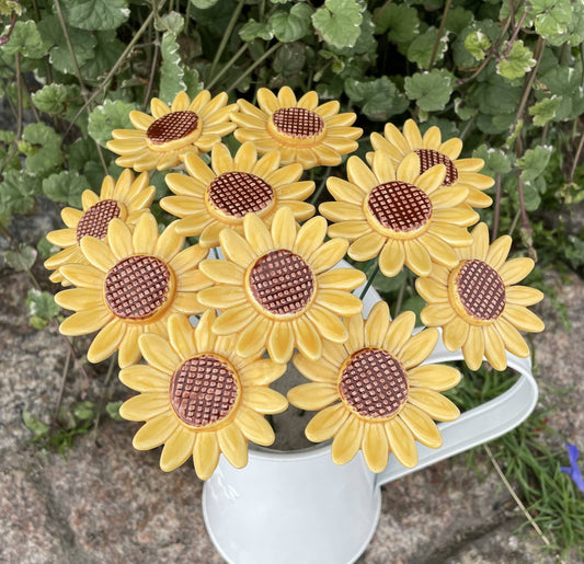 Tournesol en céramique, piquet de plante, tournesol sur tige